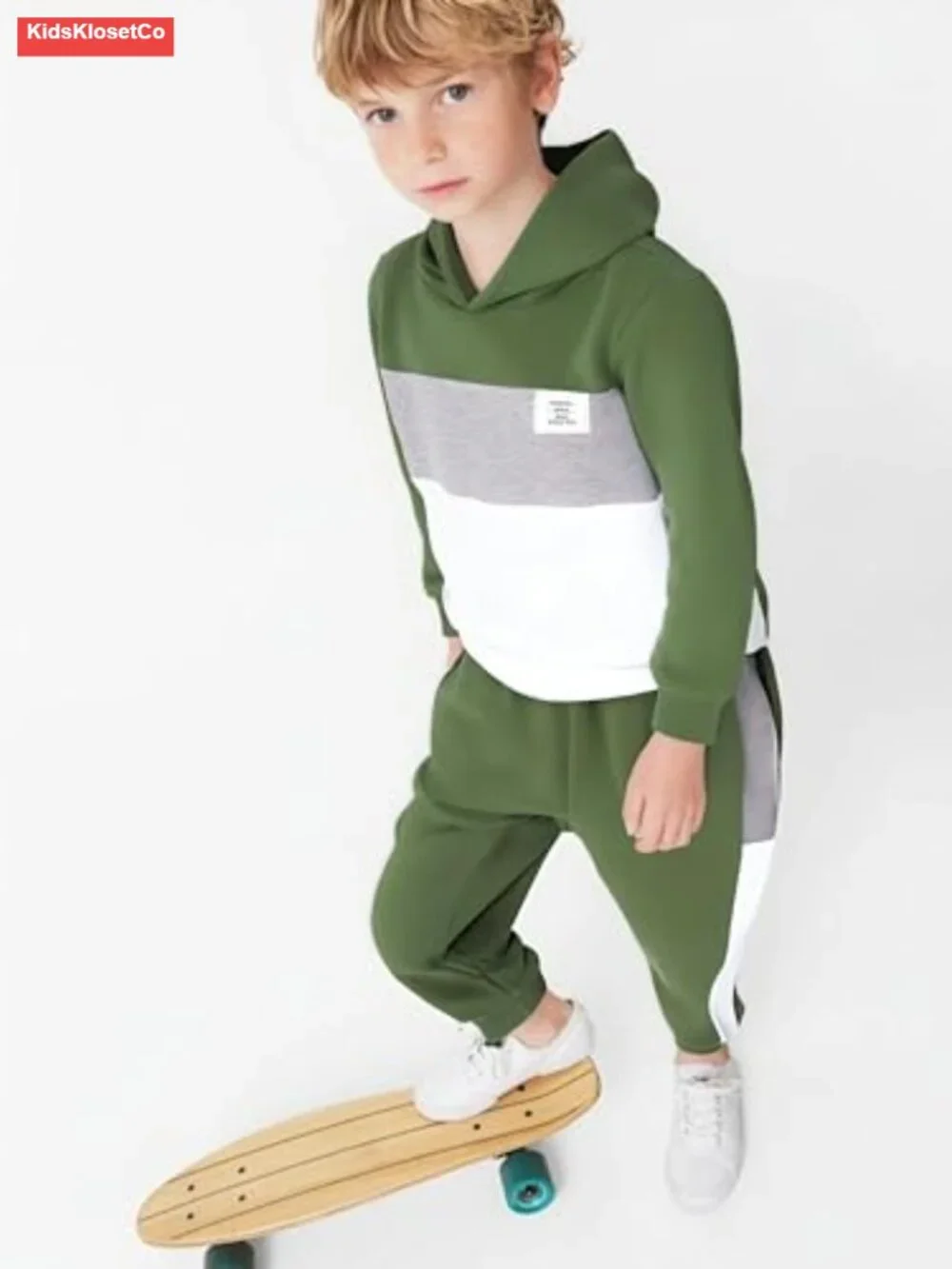 Boys Long Sleeve Color Block Hoodie & Jogger 2-Piece Set Track Suit